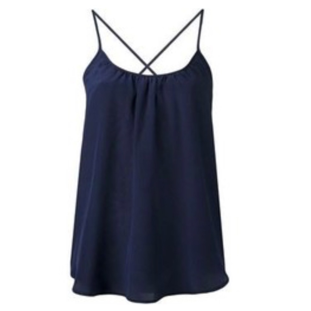 NWT AMOUR VERT LAURENCE Navy Blue Silk HALTER TOP Curved Hem TANK CAMISOLE XS